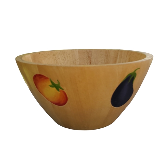 Clay Art Hand Painted Vintage Fruit Salad Vegetable Wooden Bowl - Picture 3 of 8